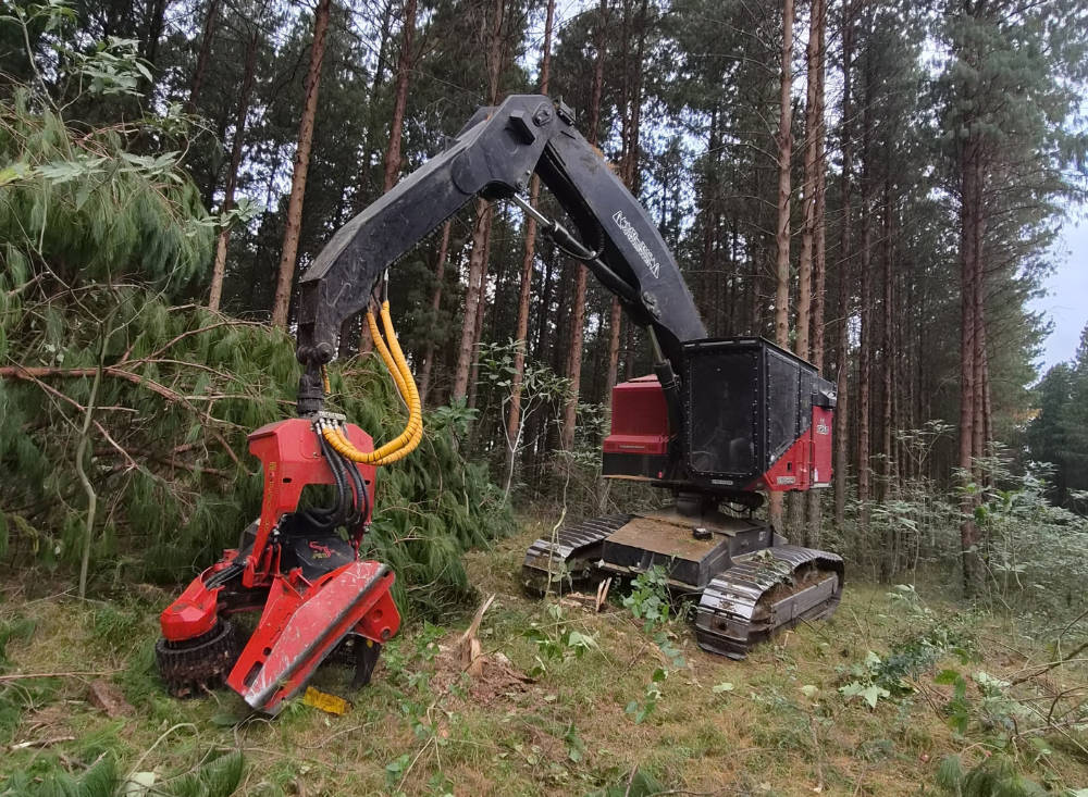 The TimberPro 725D and SP 761LF combination is proving to be an ideal solution for Mkhoba Forestry's steep slope harvesting operations.